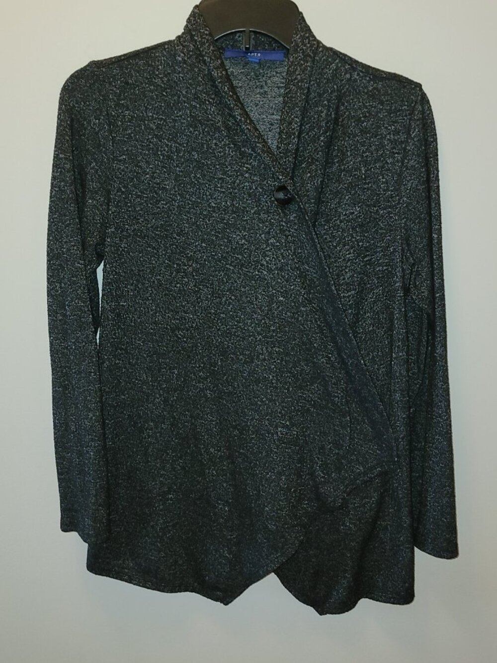 APT 9 women's charcoal gray button front draped shawl cardigan sweater SZ PM